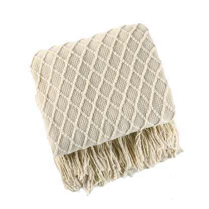 Coperta con motivo prismatico lavorato a maglia Ownkoti con nappe