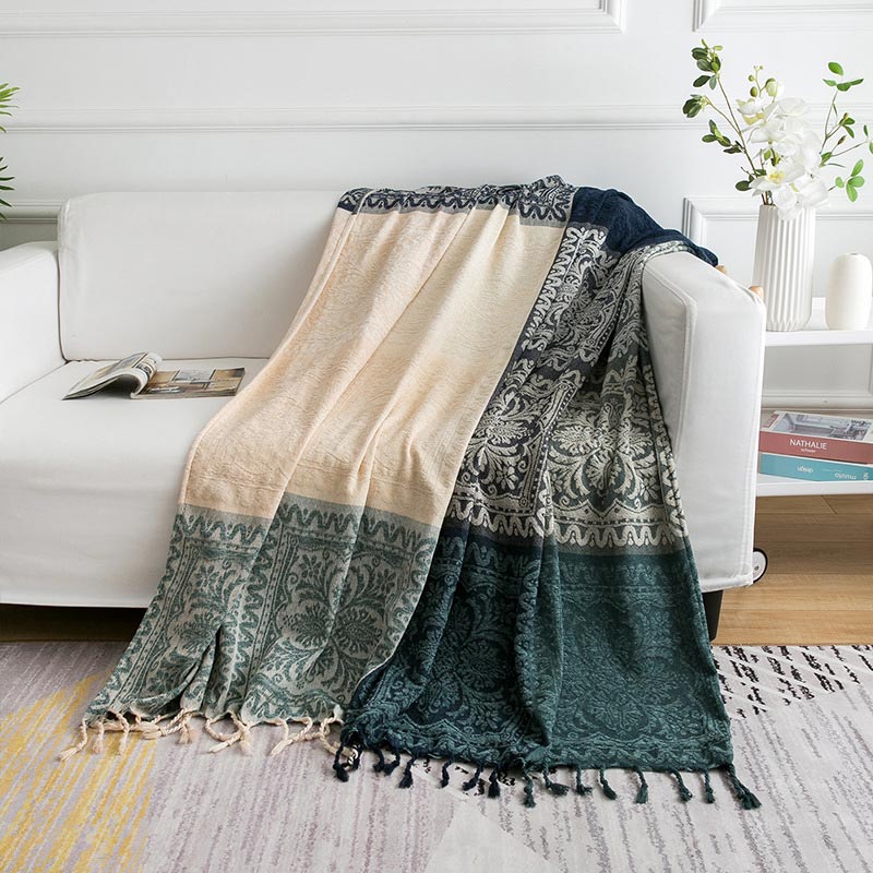 Coperta scialle in maglia con nappe e fiori bohémien Ownkoti