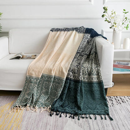 Coperta scialle in maglia con nappe e fiori bohémien Ownkoti