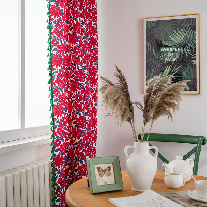 Tenda filtrante per la luce in stile dipinto di fiori rossi