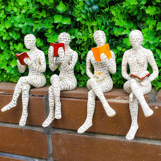 Statua della donna pensatrice che legge, decorazione per libreria