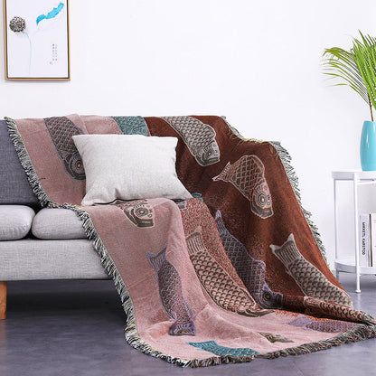Coperta reversibile con nappa stampata Koi