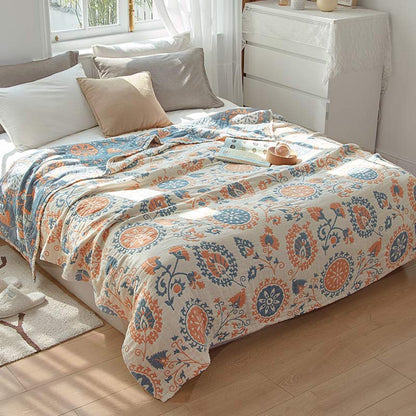 Trapunta reversibile in cotone con stampa floreale colorata