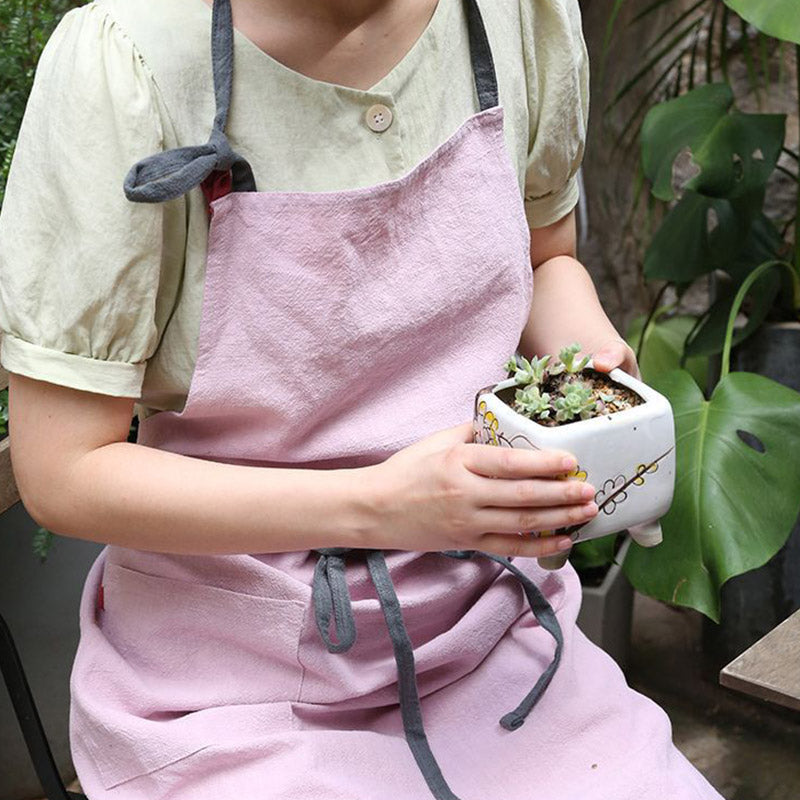 Grembiuli da cucina tascabili retrò in cotone e lino