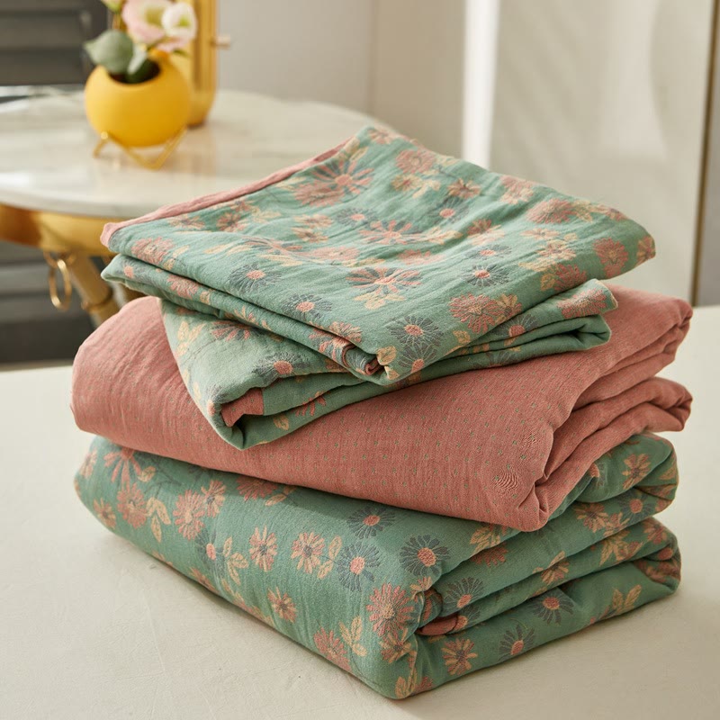 Trapunta reversibile in cotone jacquard girasole