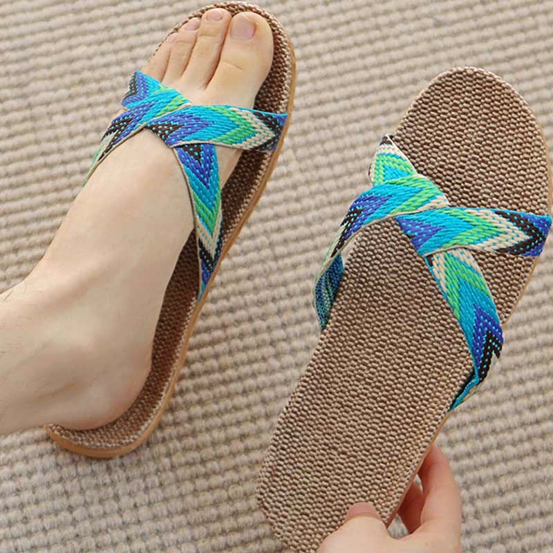 Pantofole antiscivolo in lino Boho Cross
