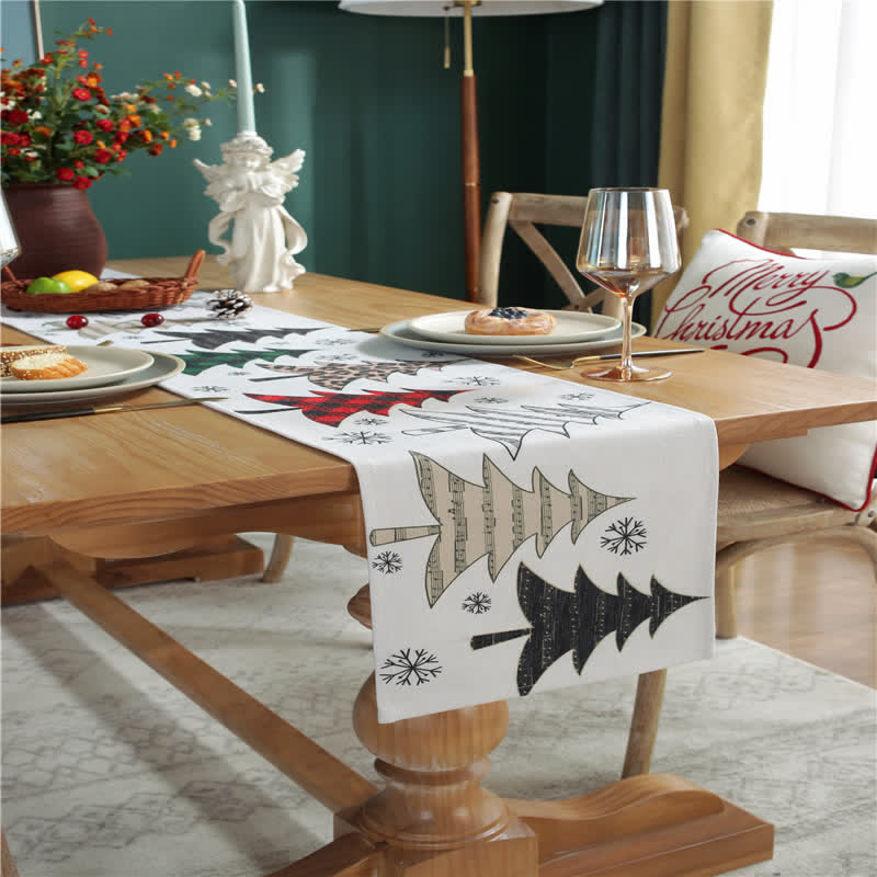 Runner da tavolo decorativo con albero di Natale e fiocco di neve