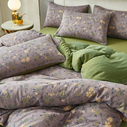 Biancheria da letto reversibile in cotone con motivo floreale e foglia pastorale