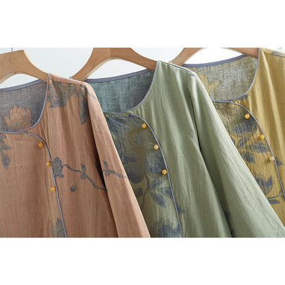 Completo da casa in cotone con scollo rotondo e stampa floreale