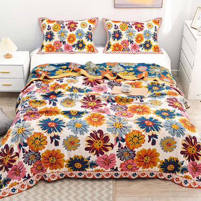 Trapunta reversibile in cotone con fiori colorati e luminosi