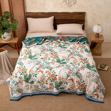 Trapunta reversibile in garza con motivo floreale vintage a vite - Matrimoniale Grande - image 0
