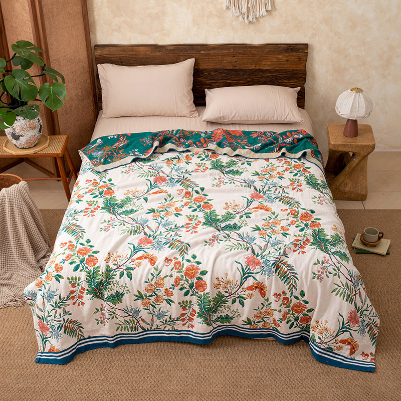 Trapunta reversibile in garza con motivo floreale vintage a vite - Matrimoniale Grande - image 0