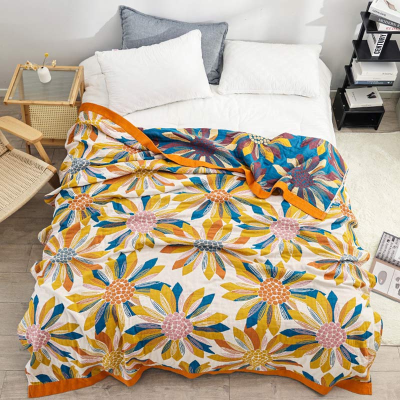 Trapunta reversibile in cotone con stampa a fiori gialli Ownkoti