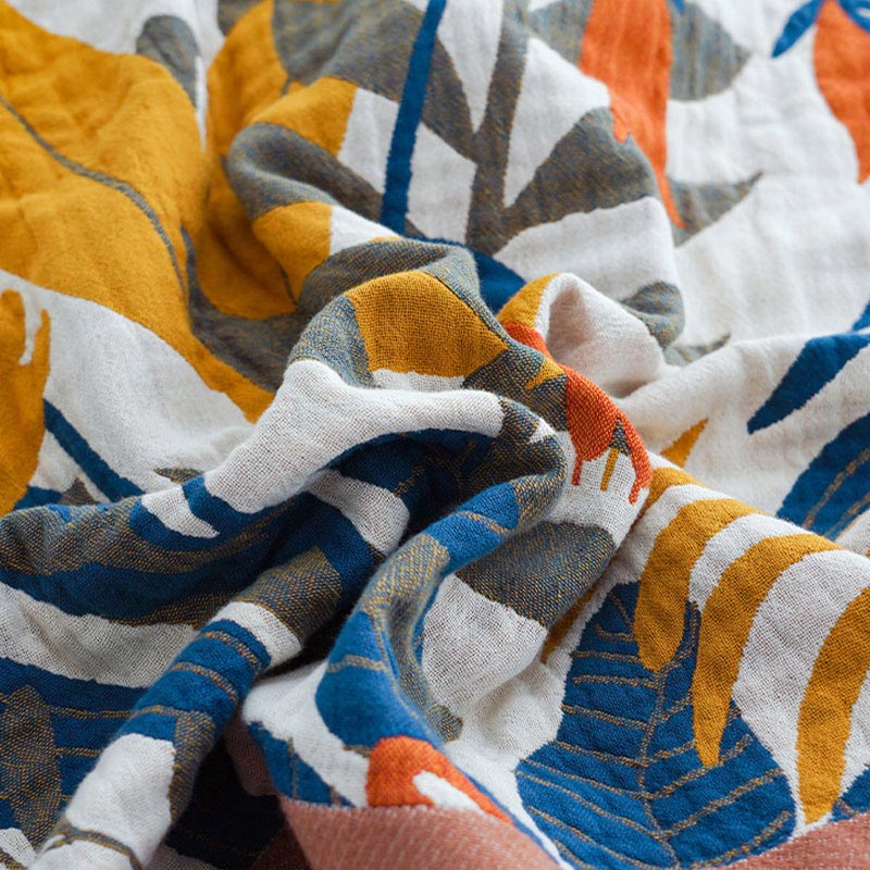 Coperta reversibile in cotone per divano con fiori di verga d'oro
