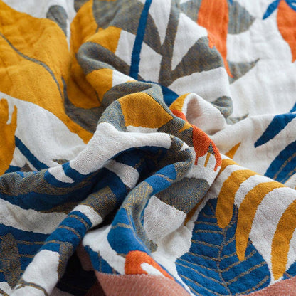 Coperta reversibile in cotone per divano con fiori di verga d'oro