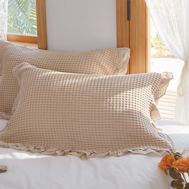 Federe in cotone a nido d'ape con volant (2 pezzi) - Beige - 50 cm x 75 cm - image 7