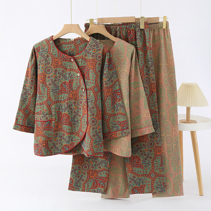 Completo da casa vintage in jacquard con scollo rotondo