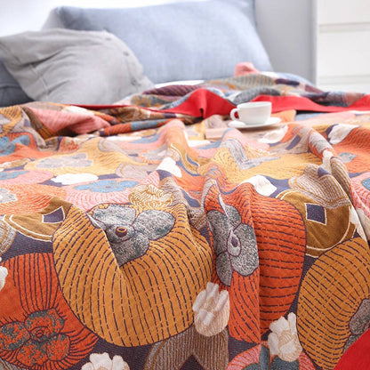 Trapunta reversibile in garza di cotone color cachi