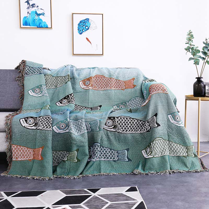 Coperta reversibile con nappa stampata Koi