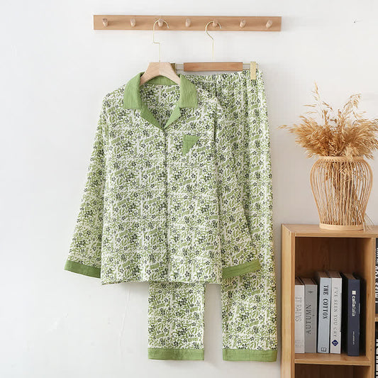 Completo da casa in cotone floreale in stile pastorale