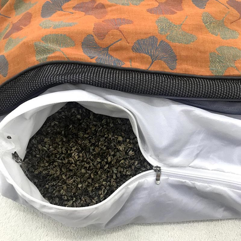 Federa in cotone con foglie di ginkgo e cuscino di grano saraceno