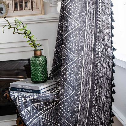 Tende con nappe in cotone geometrico nero bohémien Ownkoti