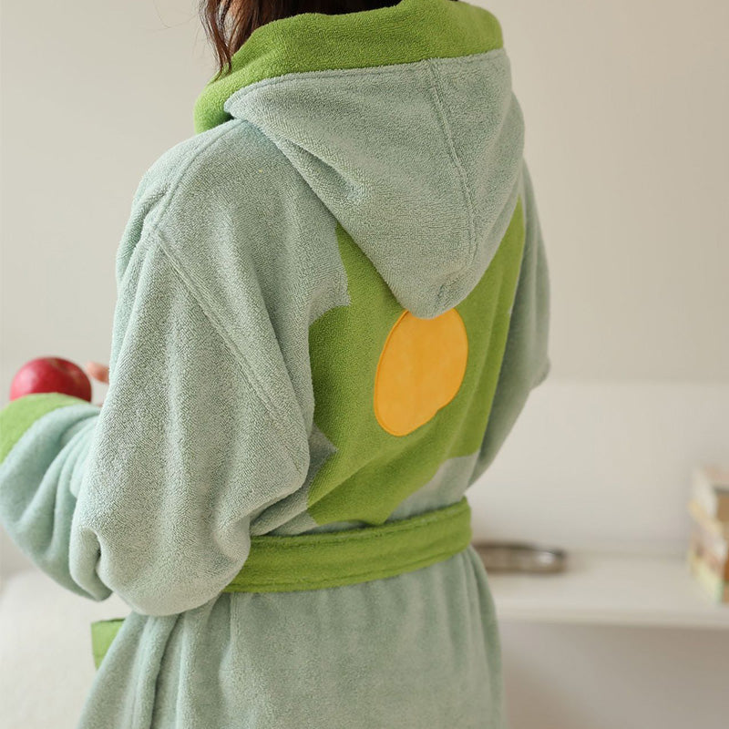 Accappatoio con cappuccio in cotone color block a fiori