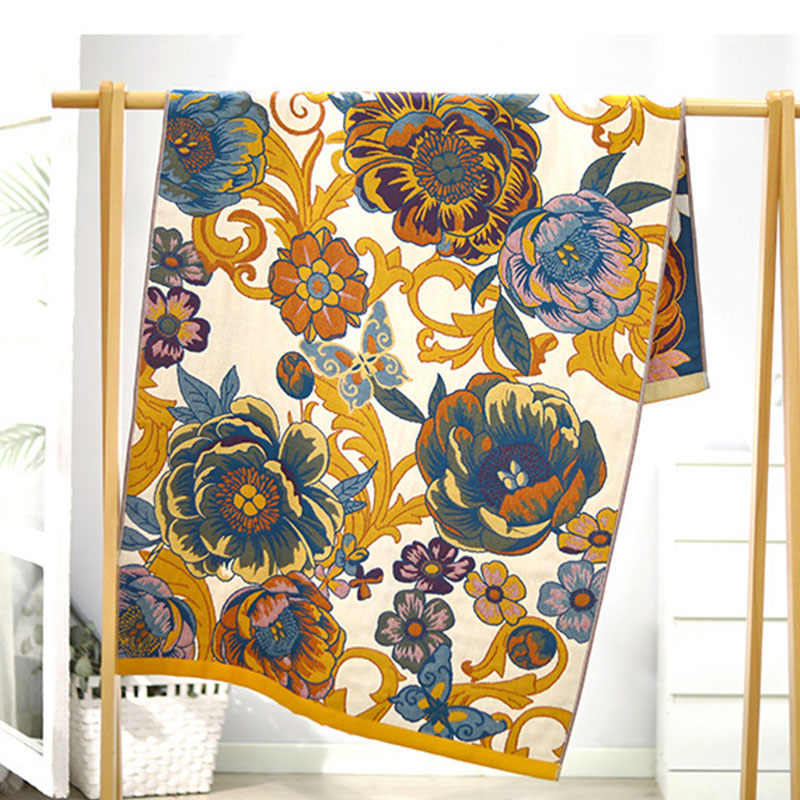 Asciugamano da bagno reversibile in cotone con fiori in fiore