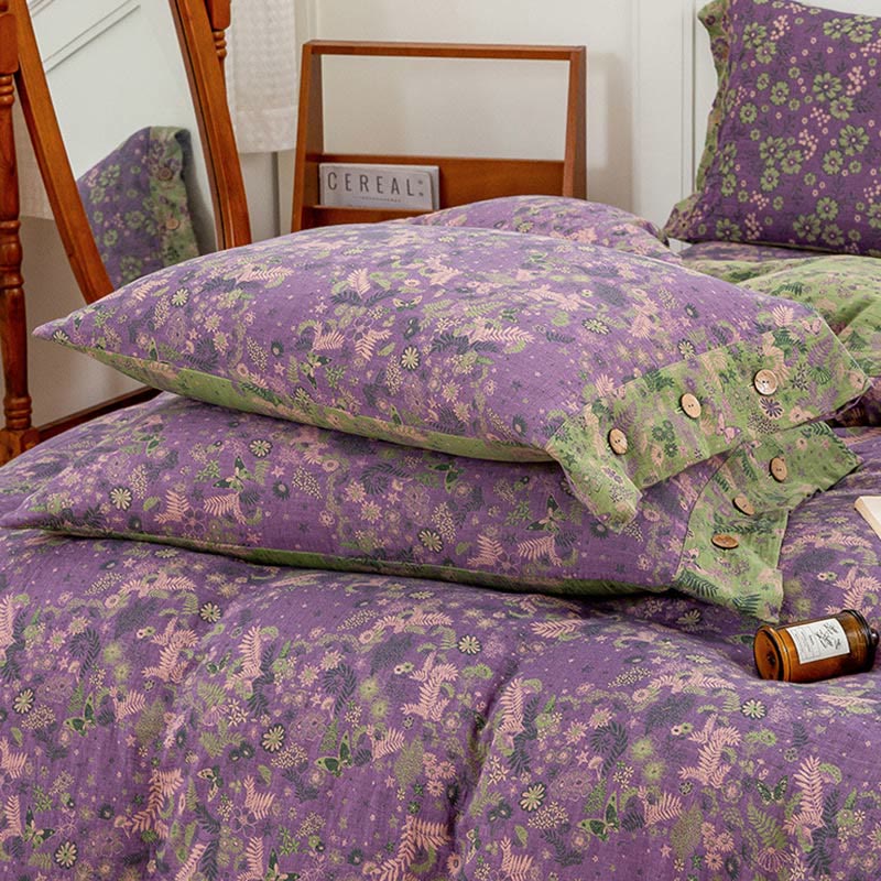 Set di biancheria da letto in cotone viola con motivo floreale Boho (4 pezzi)