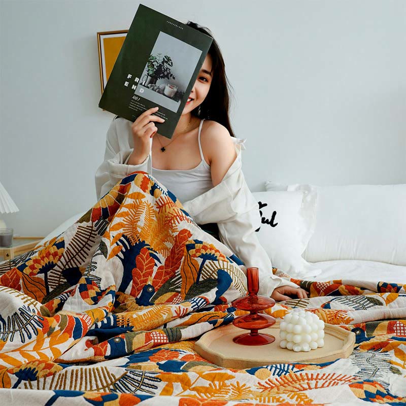 Trapunta reversibile in cotone Ownkoti Soft Bird & Flower
