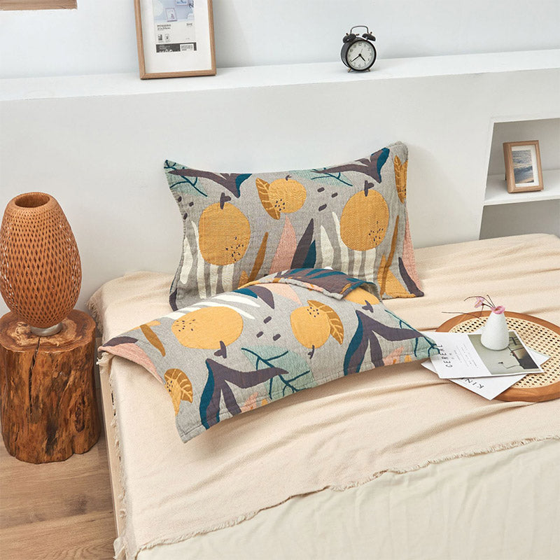 Cuscino e asciugamano in cotone Boho con stampa di frutta Ownkoti, decorazione per letto (2 pezzi)