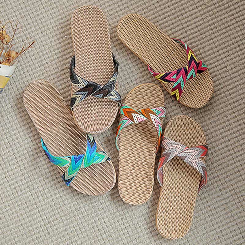 Pantofole antiscivolo in lino Boho Cross