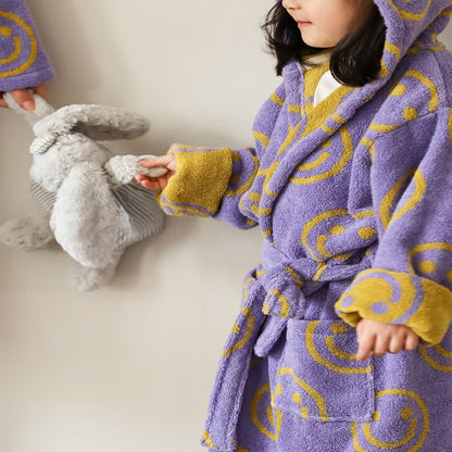 Accappatoio con cappuccio in cotone con volto sorridente - image 1