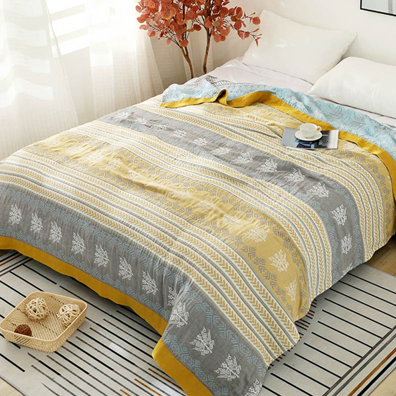 Coperta reversibile in cotone Ownkoti con stampa spiga di grano