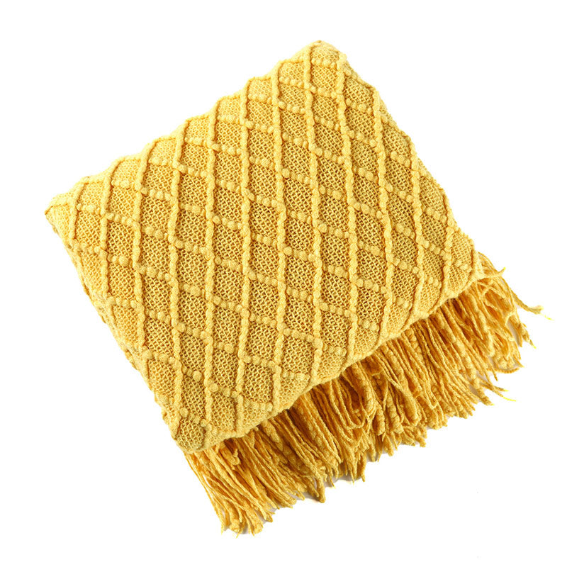Coperta con motivo prismatico lavorato a maglia Ownkoti con nappe