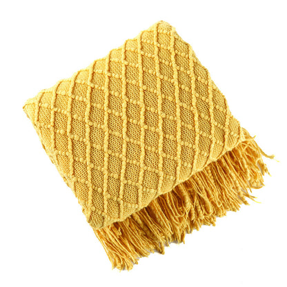 Coperta con motivo prismatico lavorato a maglia Ownkoti con nappe