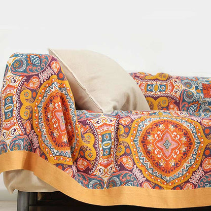 Coperta reversibile per divano in cotone arancione Boho