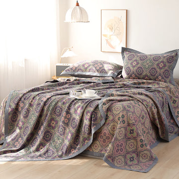 Trapunta reversibile in cotone con motivo a fiori di petalo - 2 federe - Viola - 50cm x 80cm - image 0