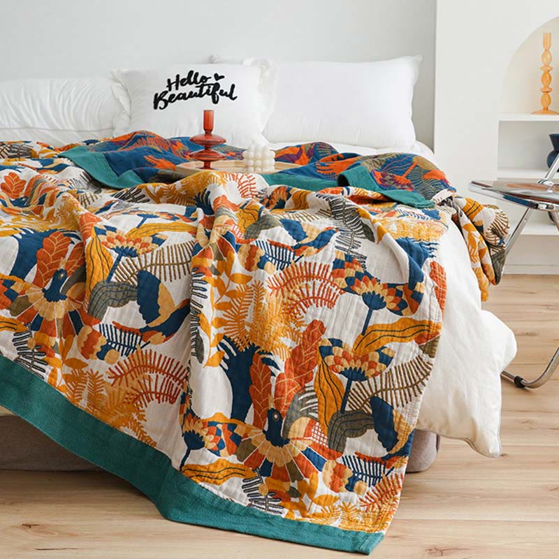 Trapunta reversibile in cotone Ownkoti Soft Bird & Flower
