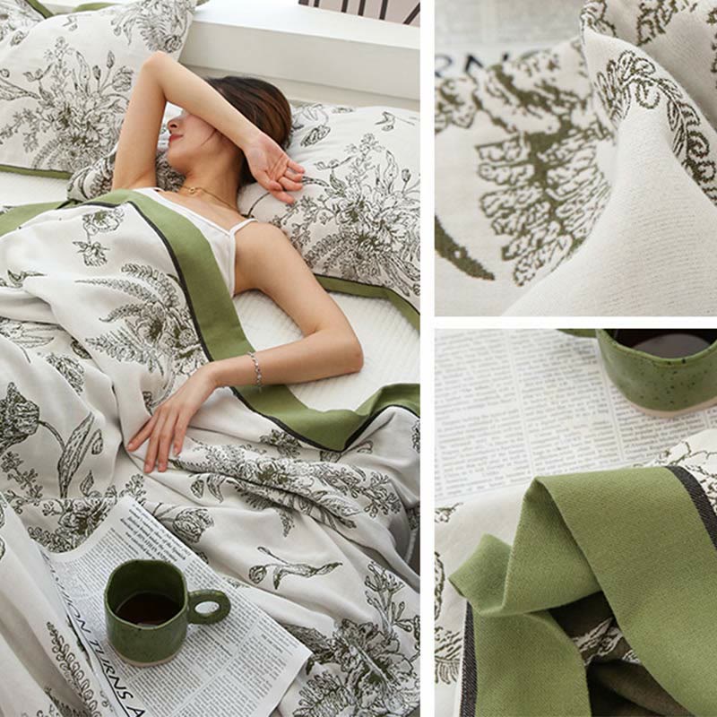 Trapunta reversibile in cotone con motivo floreale e foglia pastorale - image 9
