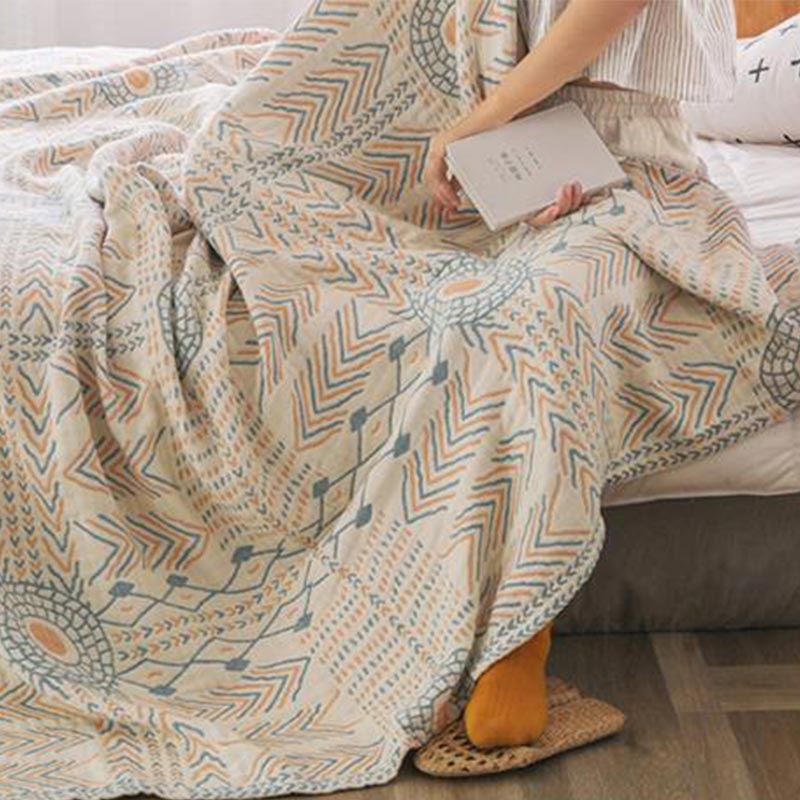 Asciugamano reversibile per divano, trapunta in cotone a righe Boho Ownkoti