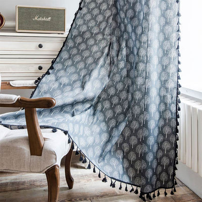 Tenda in cotone e lino con motivo ad albero in stile campagna