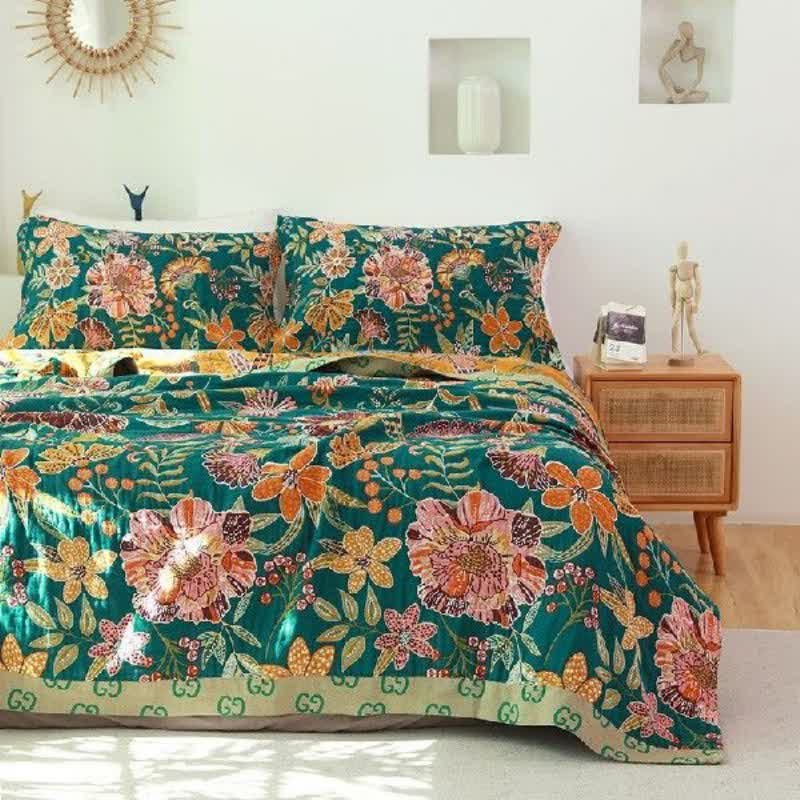 Morbida trapunta reversibile in cotone con motivo floreale di lusso. - image 1