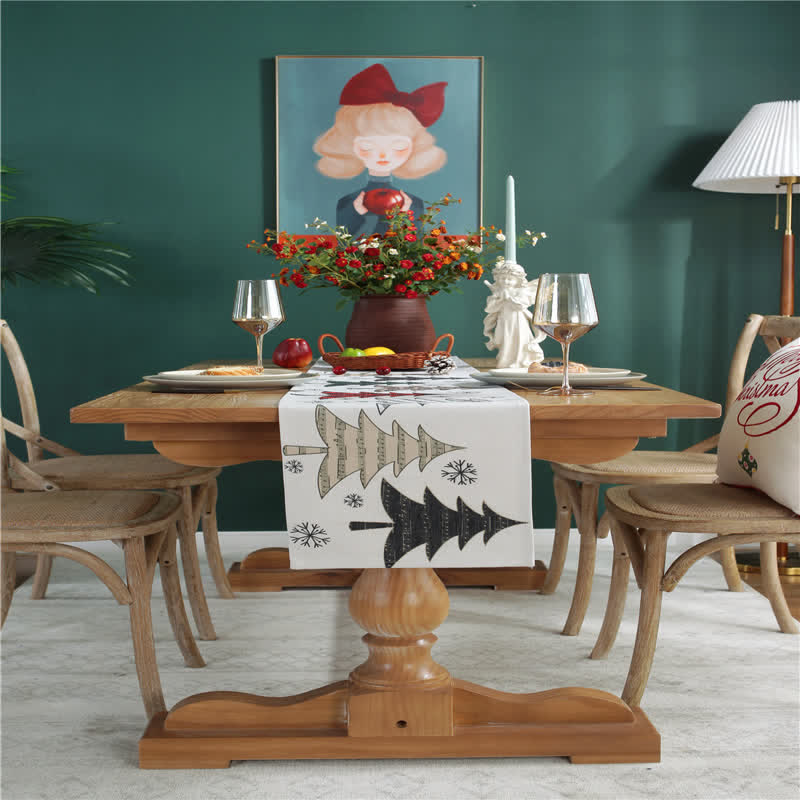 Runner da tavolo decorativo con albero di Natale e fiocco di neve