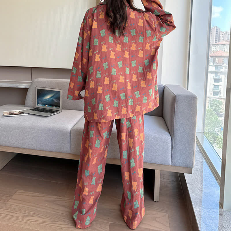 Completo da casa con revers in cotone con orsetto taglie forti