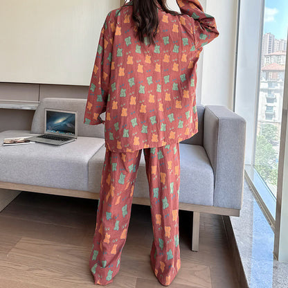 Completo da casa con revers in cotone con orsetto taglie forti