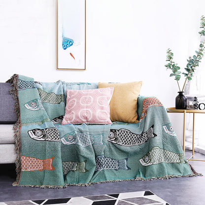 Coperta reversibile con nappa stampata Koi