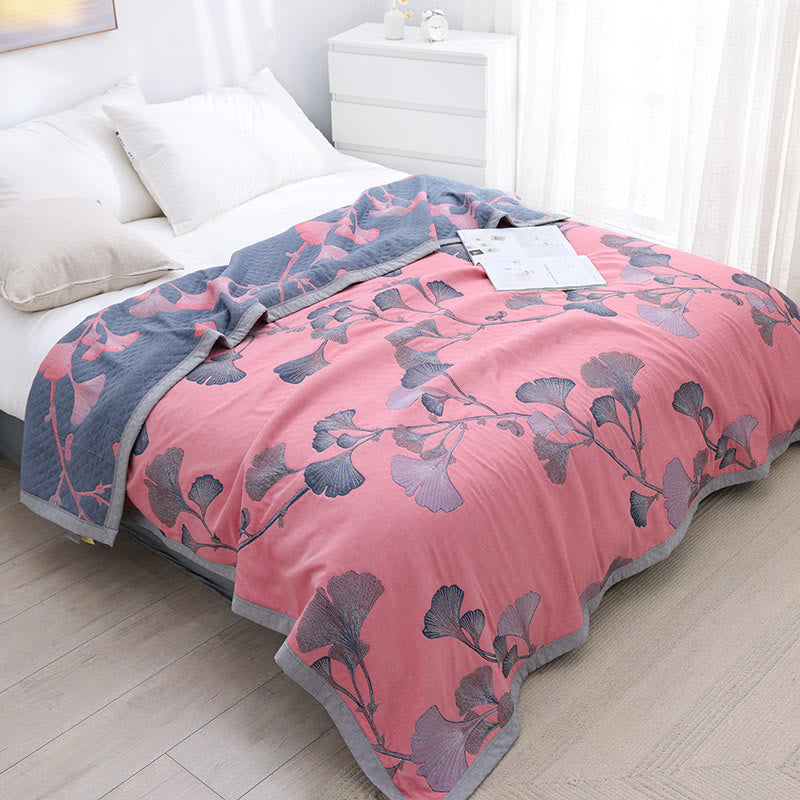 Trapunta reversibile in garza di cotone con motivo a foglie di ginkgo - Rosa - Matrimoniale - image 14