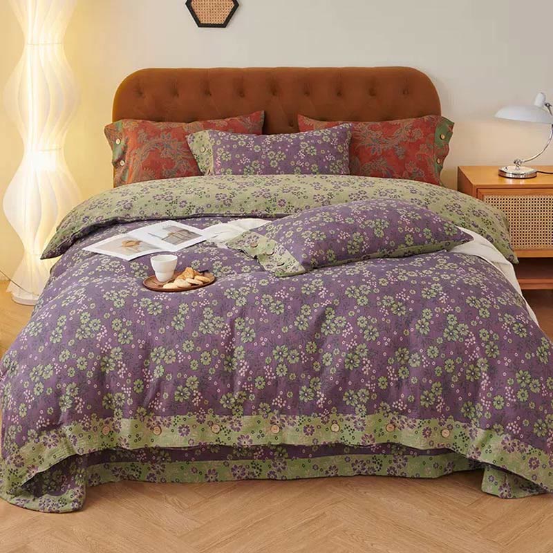 Set di biancheria da letto in garza di cotone con motivo floreale (4 pezzi)