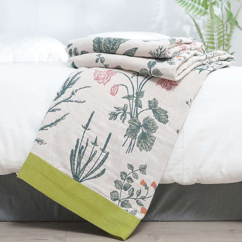 Trapunta morbida reversibile in cotone con fiori e piante